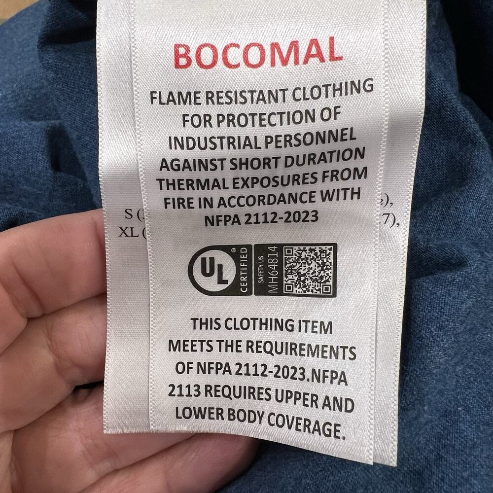 Bocomal FR Flame Resistant Mens T Shirt 5 Xl Blue Henley Long Sleeve Cat 2 Work - Picture 7 of 8